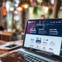 pessoa teclando em notebook acima de uma mesa em um lugar público