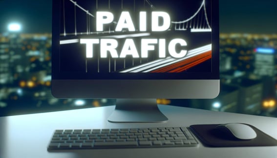 Imagem de uma tela de computador escrito tráfego pago